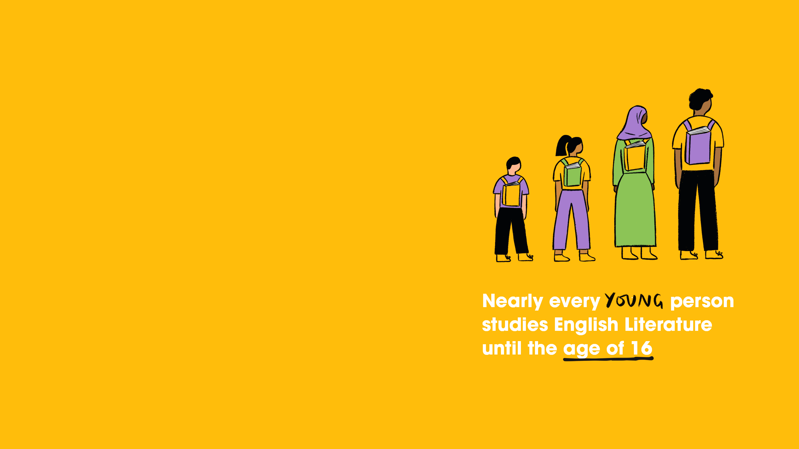 Illustrated infographic: Nearly every young person studies English Literature until the age of 16.