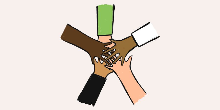 Illustration of people hands all together in solidarity